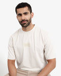 Rare Rabbit Men's Reborn-T Beige Cotton Graphic Print Oversized Fit Half Sleeve Crew Neck T-Shirt