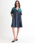 Rareism Women's Reilly Green Cotton Overlap Neck Ombre Mini Fit And Flare Dress