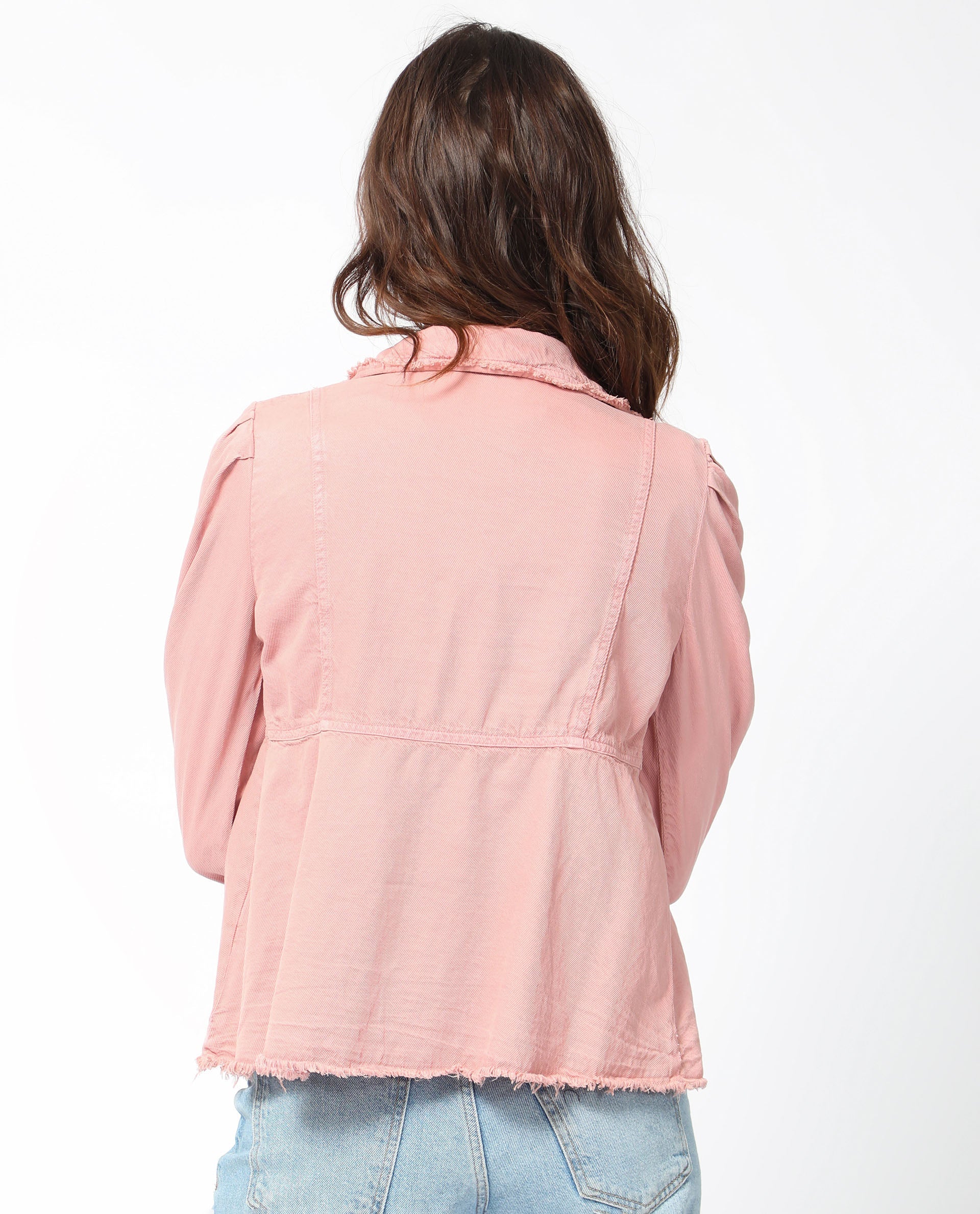 Rareism Women's Reism Light Pink Cotton Blend Lapel Neck Plain Boxy Fit Shrug