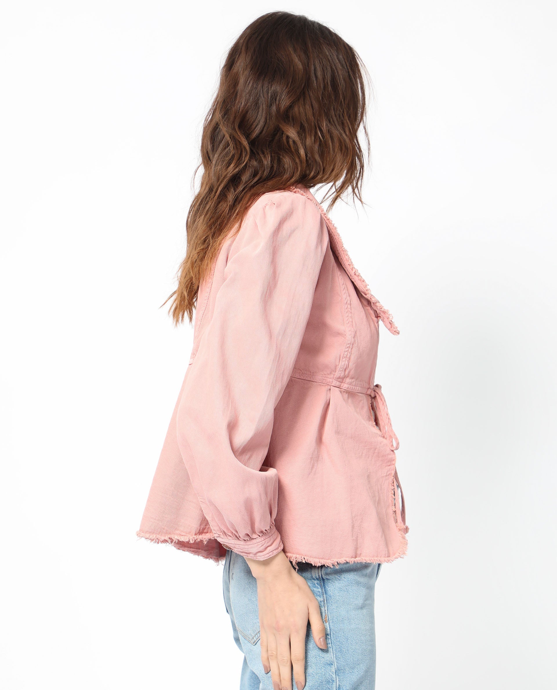 Rareism Women's Reism Light Pink Cotton Blend Lapel Neck Plain Boxy Fit Shrug