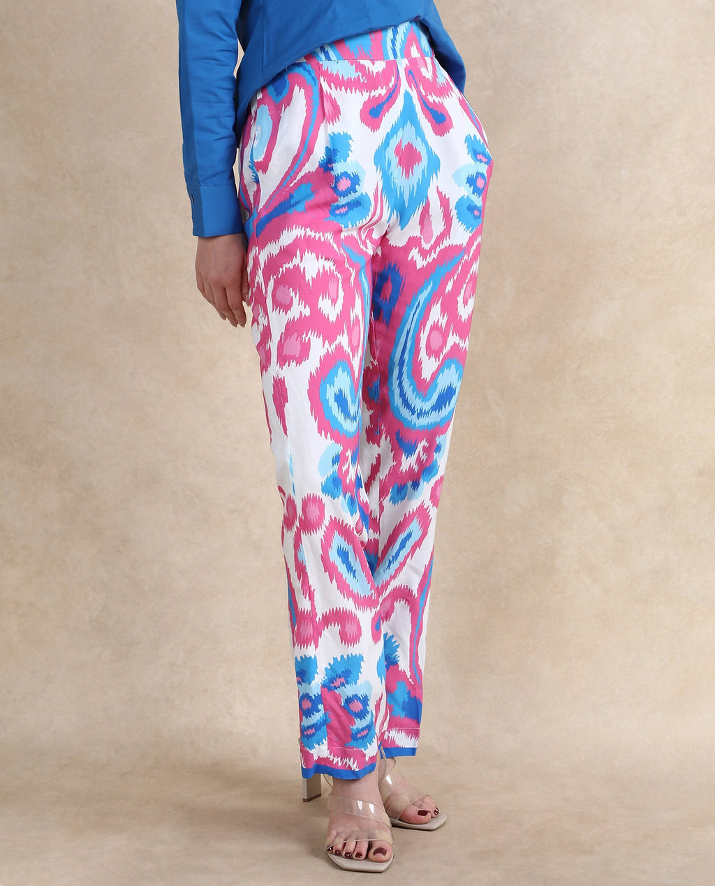 Rareism Women's Repio-B Pastel Multi Viscose Abstract Print Ankle Length Straight Fit Trouser