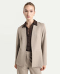 Rareism Women's Resha Fawn Polyester Fabric Full Sleeve Plain Blazer