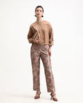 Rareism Women's Reshap-B Pink Poly Blend Tapered Ankle Length Jacquard Trouser