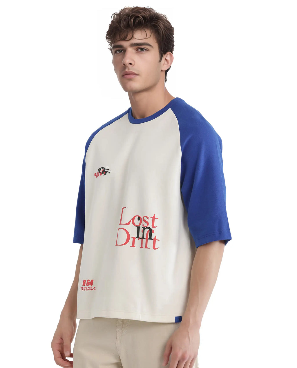 Rare Rabbit Men's Reva Off White Cotton Blend Hd Print Oversized Fit Half Sleeve Crew Neck T-Shirt