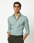 Rare Rabbit Men's Rhone Light Blue Modal Geometric Print Regular Fit Full Sleeve Collared Shirt