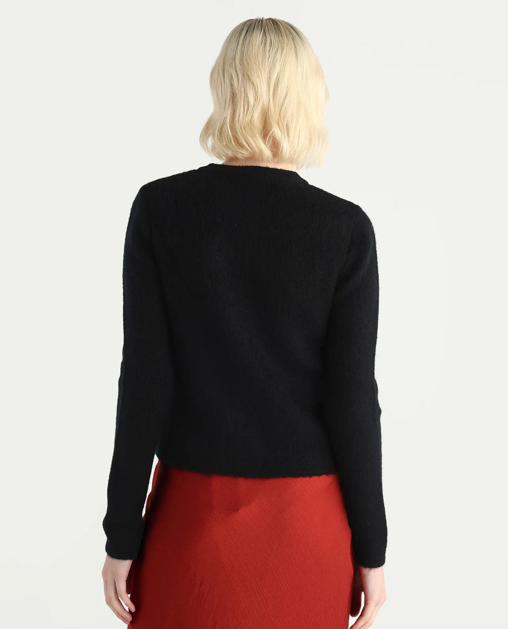 Rareism Women's Ries Black Acrylic Blend Crew Neck Regular Fit Cardigan