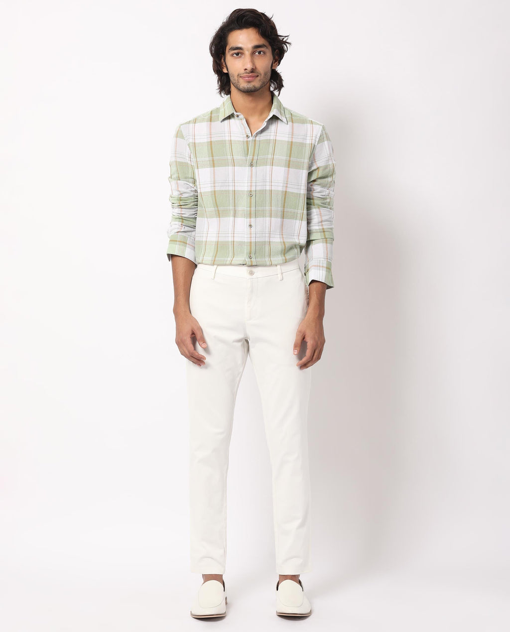 Rare Rabbit Men's Riga Green Cotton Checked Print Regular Fit Full Sleeve Collared Shirt