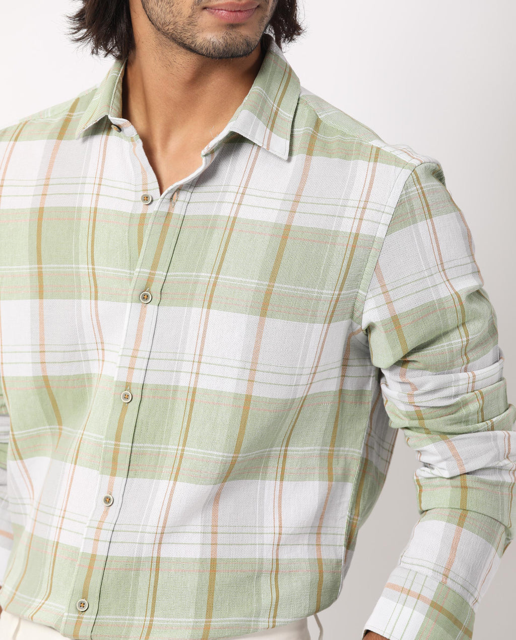 Rare Rabbit Men's Riga Green Cotton Checked Print Regular Fit Full Sleeve Collared Shirt