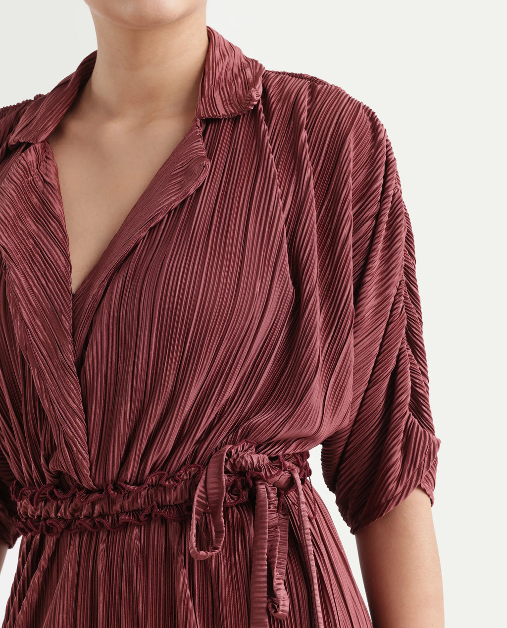 Rareism Women's Rio Brown Lapel Neck Plain Extended Sleeves Maxi Fit And Flare Jumpsuit