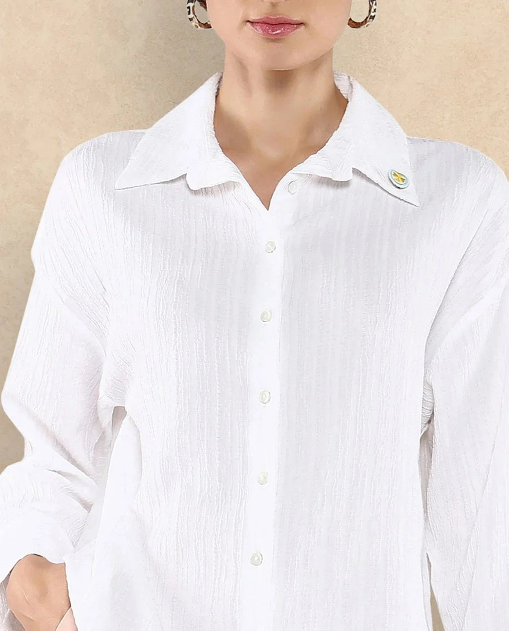 Rareism Women's Roag White Polyester Blend Spread Collar Plain Cuffed Sleeve Boxy Fit Shirt