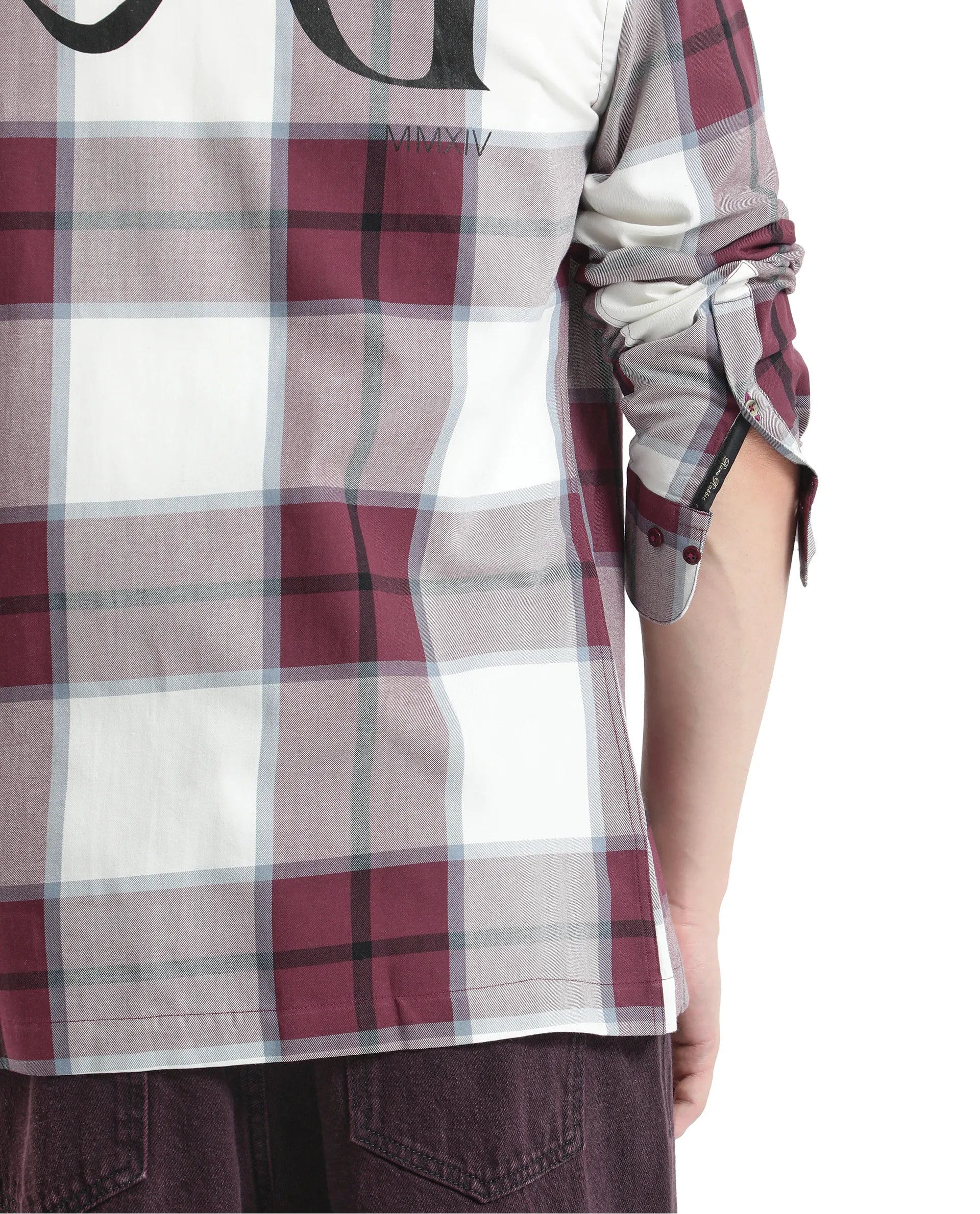Rare Rabbit Men's Rock Ford-2 Maroon Cotton Checked Print Regular Fit Full Sleeve Collared Shirt