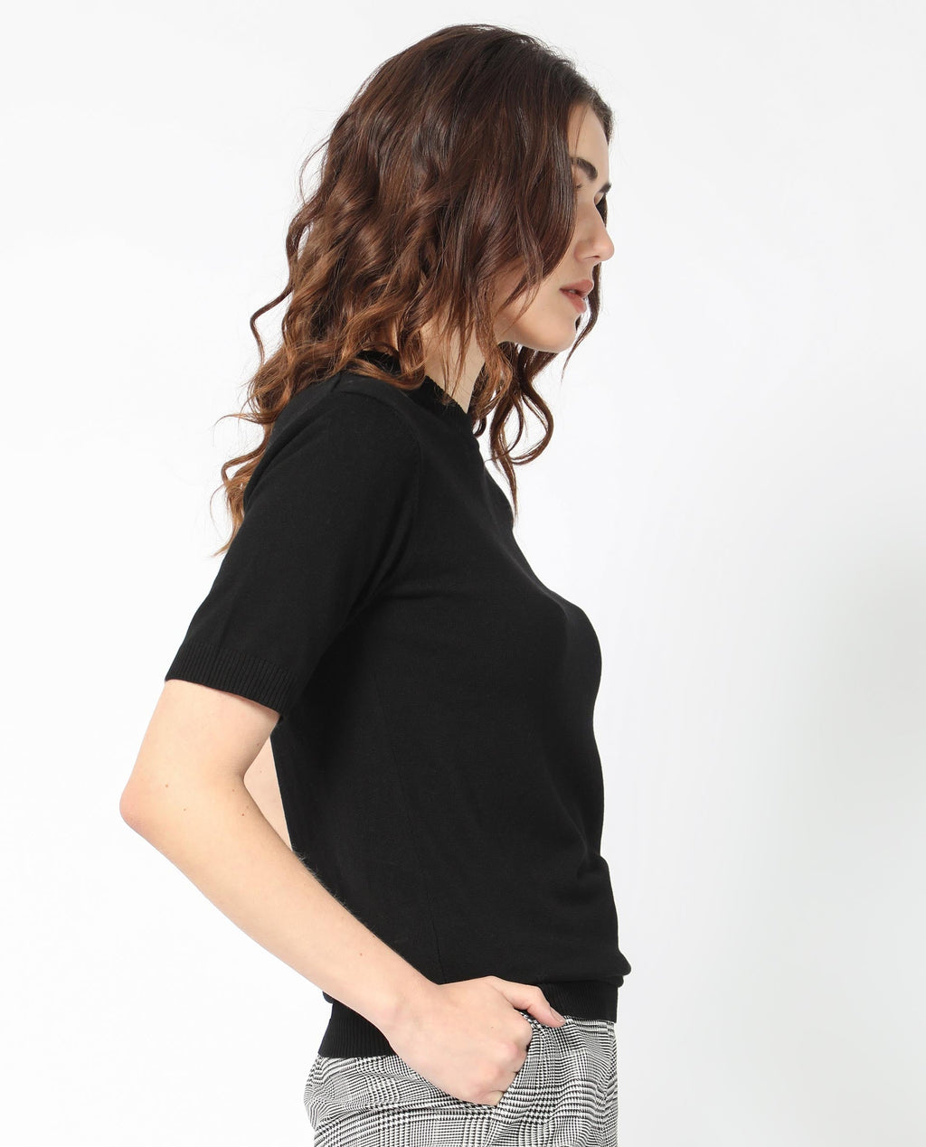 Rareism Women's Rohrdo Black Viscose Crew Neck Plain Regular Fit Sweater