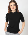 Rareism Women's Rohrdo Black Viscose Crew Neck Plain Regular Fit Sweater