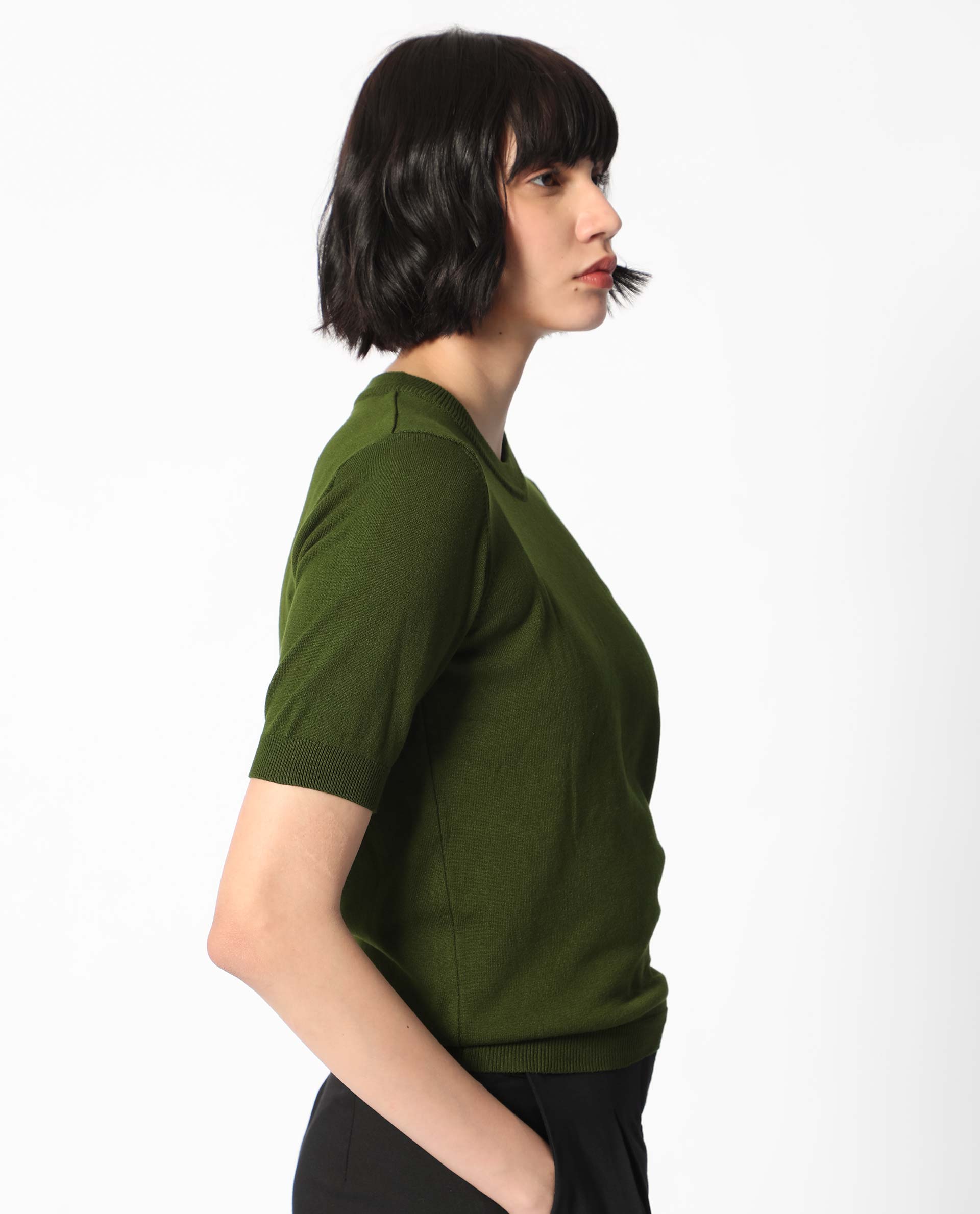 Rareism Women's Rohrdo Olive Viscose Crew Neck Plain Regular Fit Sweater