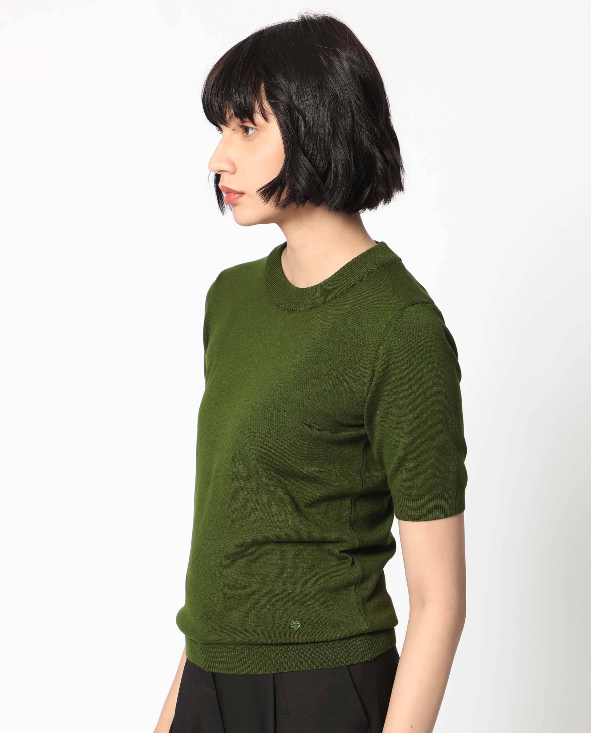Rareism Women's Rohrdo Olive Viscose Crew Neck Plain Regular Fit Sweater
