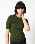 Rareism Women's Rohrdo Olive Viscose Crew Neck Plain Regular Fit Sweater