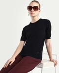 Rareism Women's Rohrdo Black Cotton Blend Crew Neck Plain Regular Fit Sweater