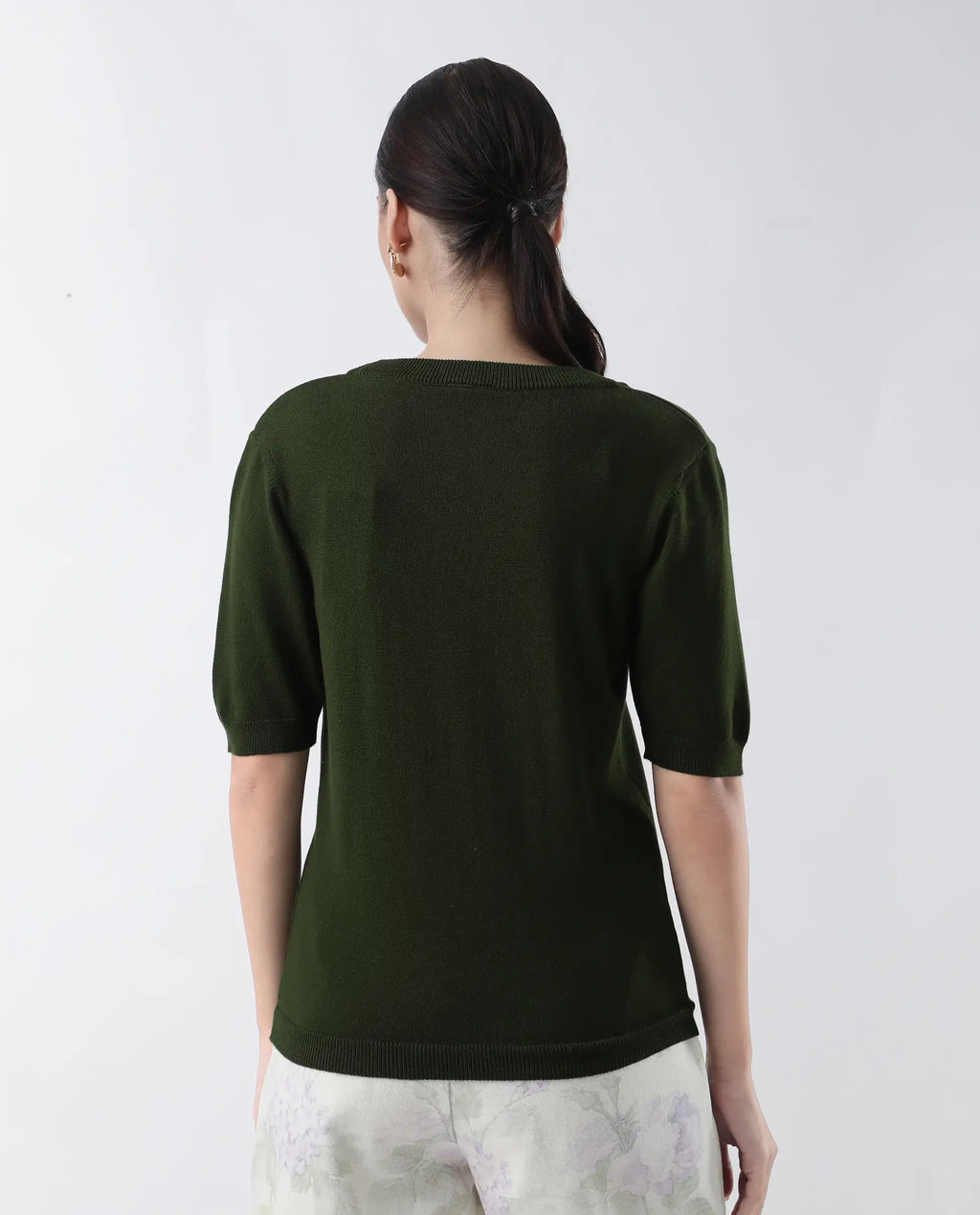 Rareism Women's Rohrdo Green Cotton Blend Crew Neck Plain Regular Fit Sweater