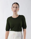 Rareism Women's Rohrdo Green Cotton Blend Crew Neck Plain Regular Fit Sweater