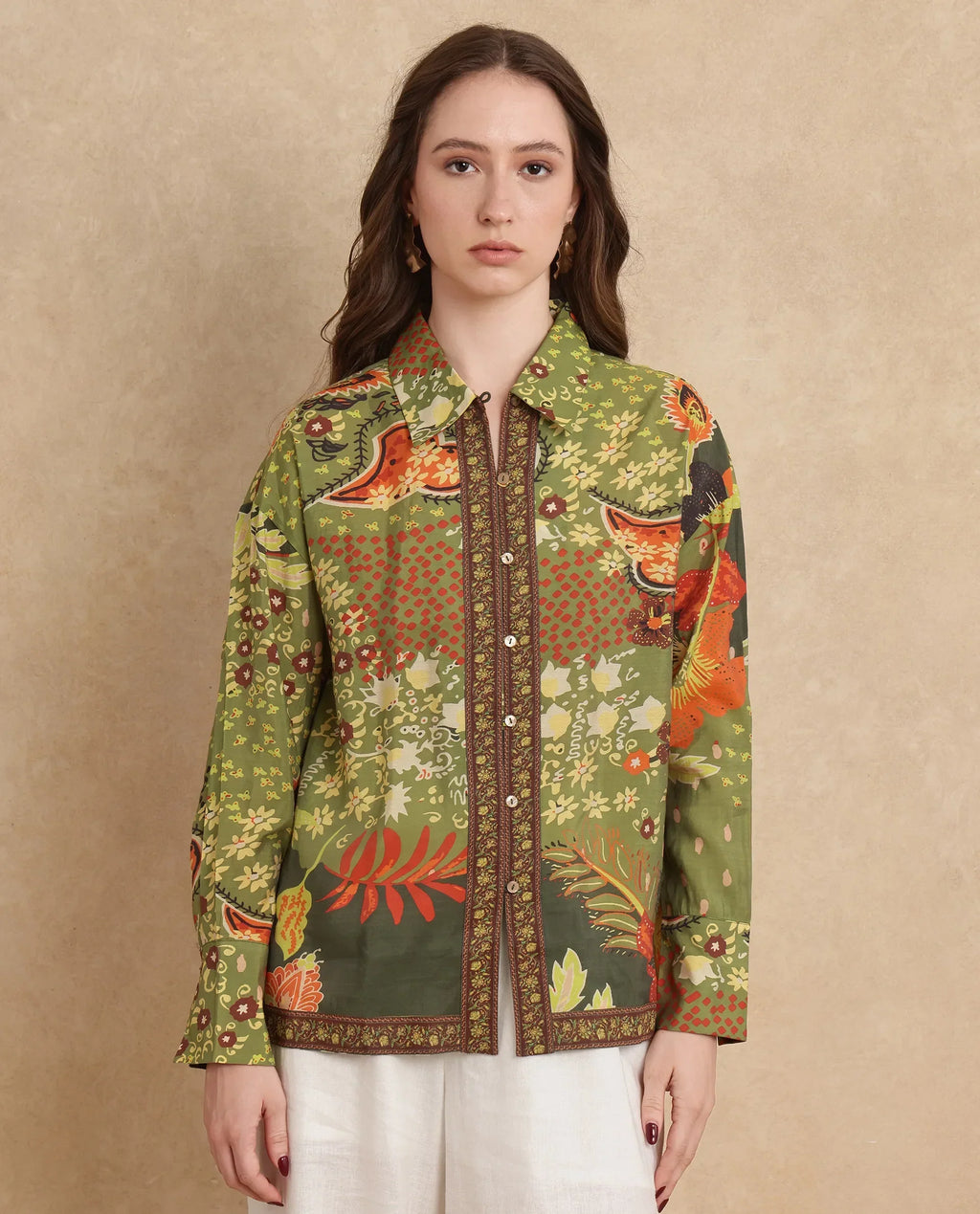 Rareism Women's Ronan Multi Viscose Blend Spread Collar Abstract Print Cuffed Sleeve Regular Fit Shirt