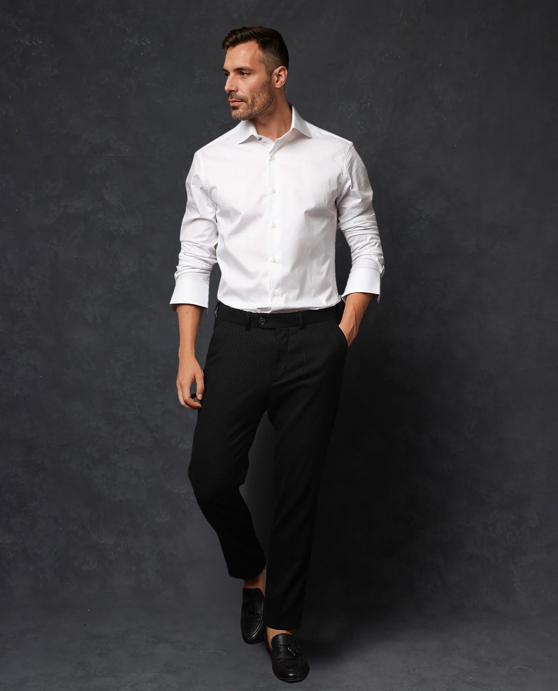 Rare Rabbit Men's Rona White Cotton Plain Tailored Fit Full Sleeve Collared Shirt