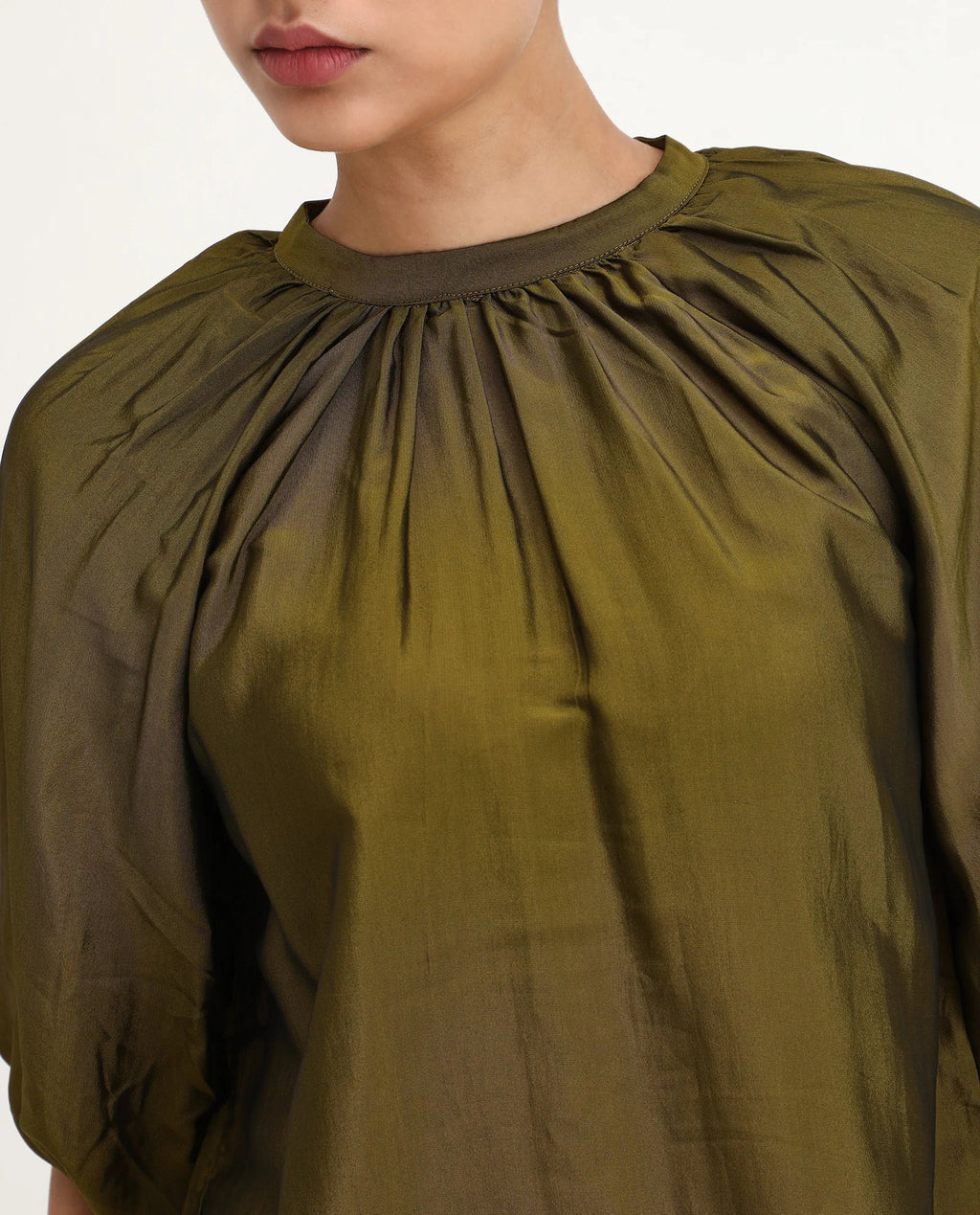 Rareism Women's Roniu Brown Polyester V-Neck Plain Kimono Sleeve Crop Regular Fit Top