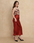 Rareism Women's Ronu B Rust Polyester Plain Maxi Fitted Skirt