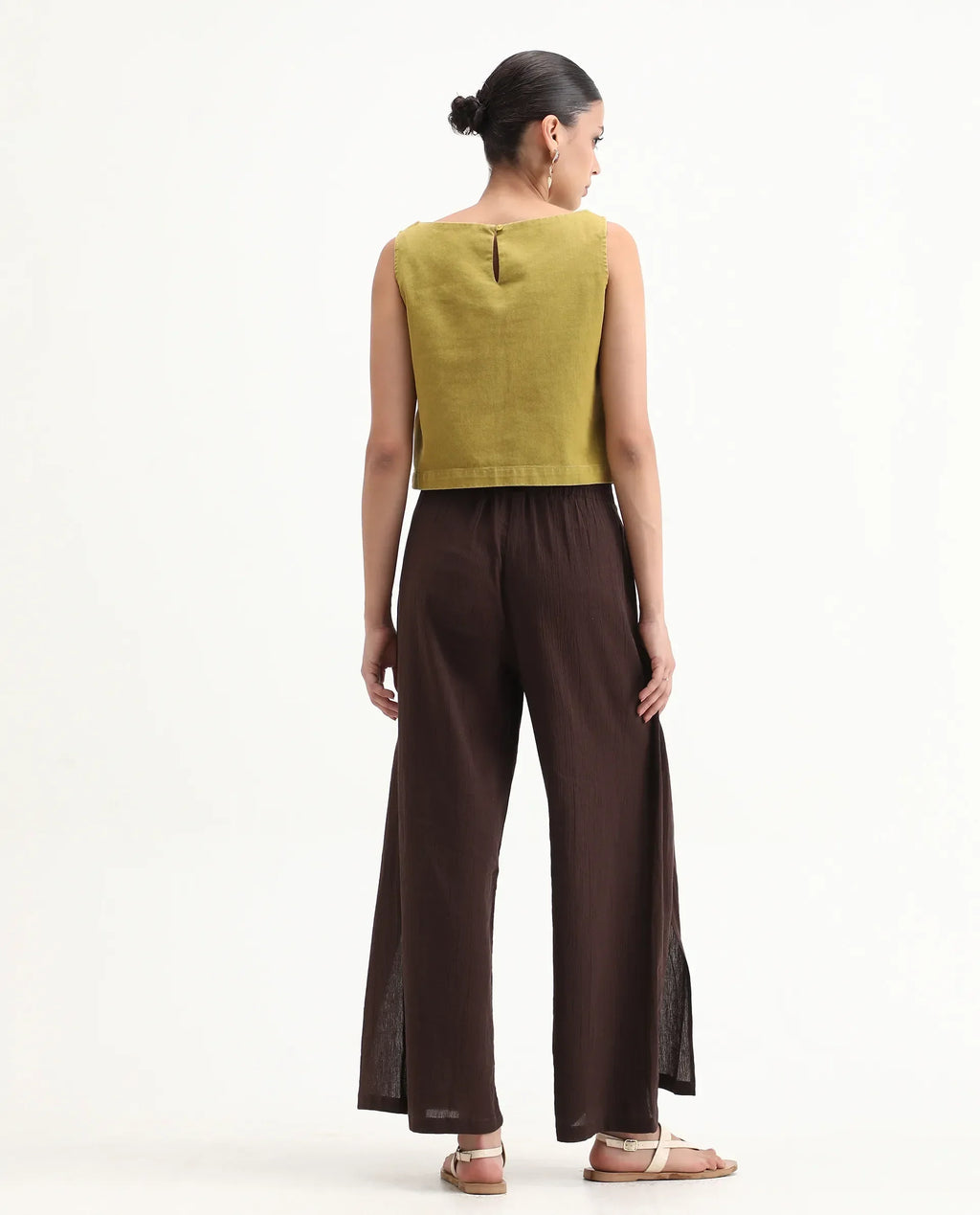 Rareism Women's Ronuz Brown Cotton Plain Ankle Length Straight Fit Trouser