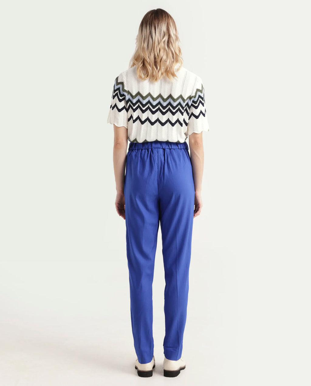 Rareism Women's Rosalia Blue Polyester Blend Plain Ankle Length Relaxed Fit Trouser