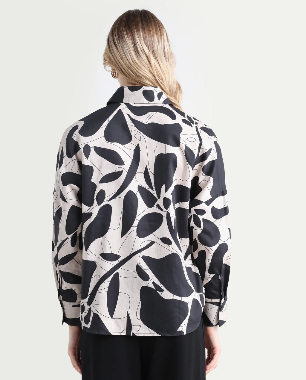 Rareism Women's Spread Collar Floral Print Cuffed Sleeve Relaxed Fit Top