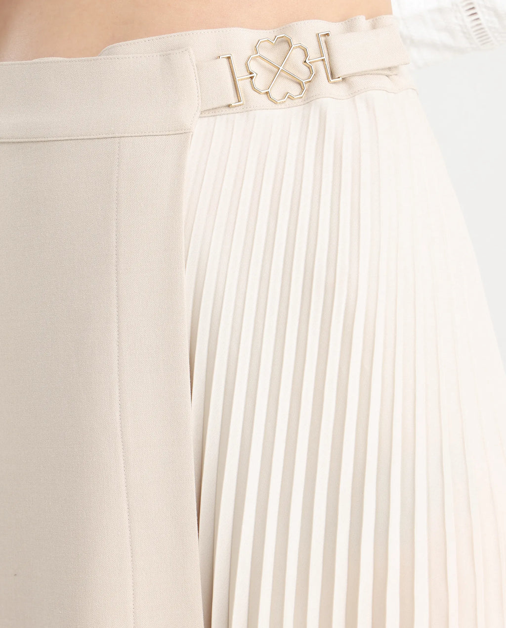 Rareism Women's Roski Light Beige Polyester Blend Flared Skirt