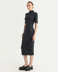 Rareism Women's Rotary Black Cotton Blend High Neck Plain Maxi Slim Fit Dress