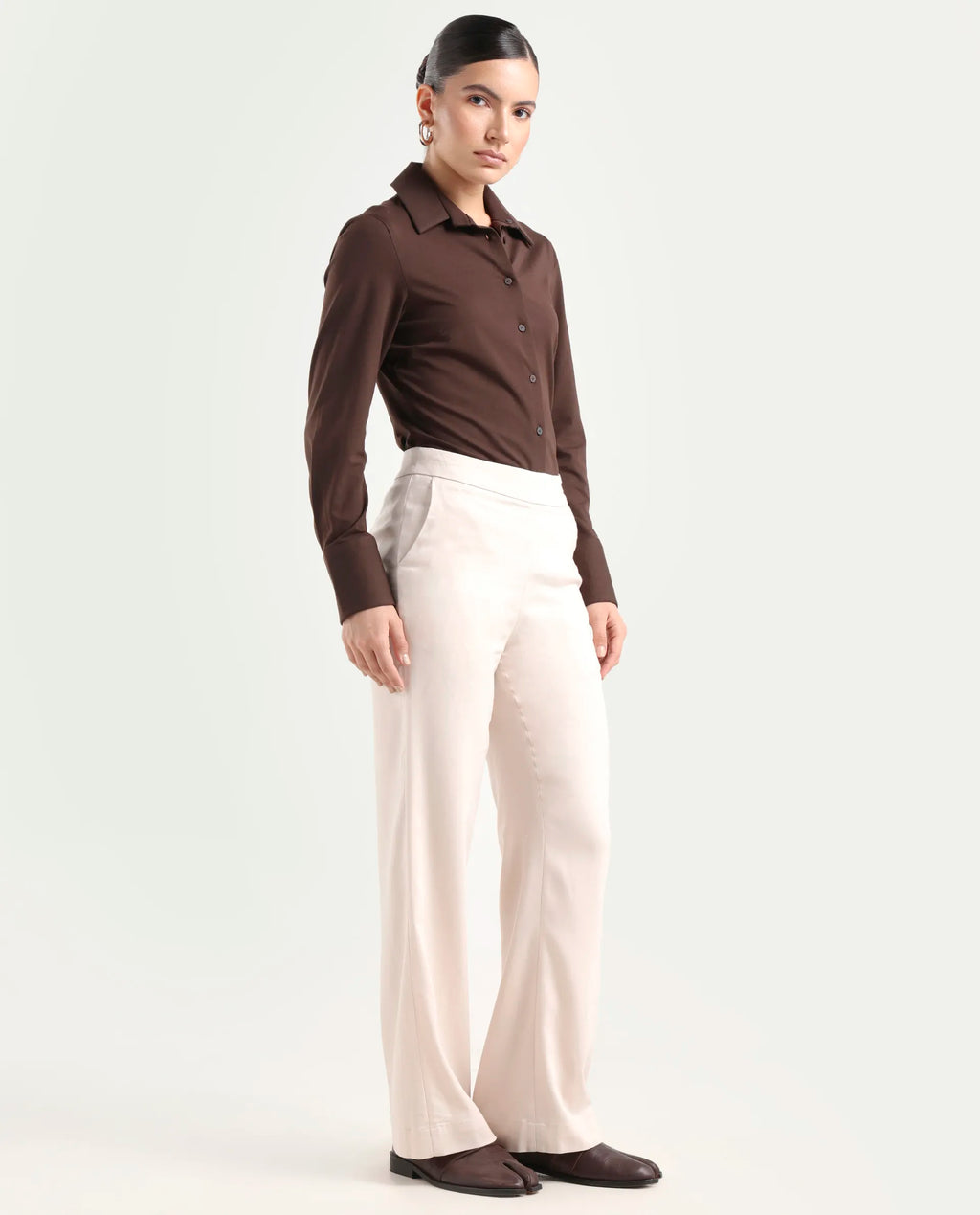 Rareism Women's Rotel Light Beige Polyester Plain Ankle Length Relaxed Fit Trouser