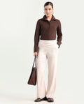 Rareism Women's Rotel Light Beige Polyester Plain Ankle Length Relaxed Fit Trouser