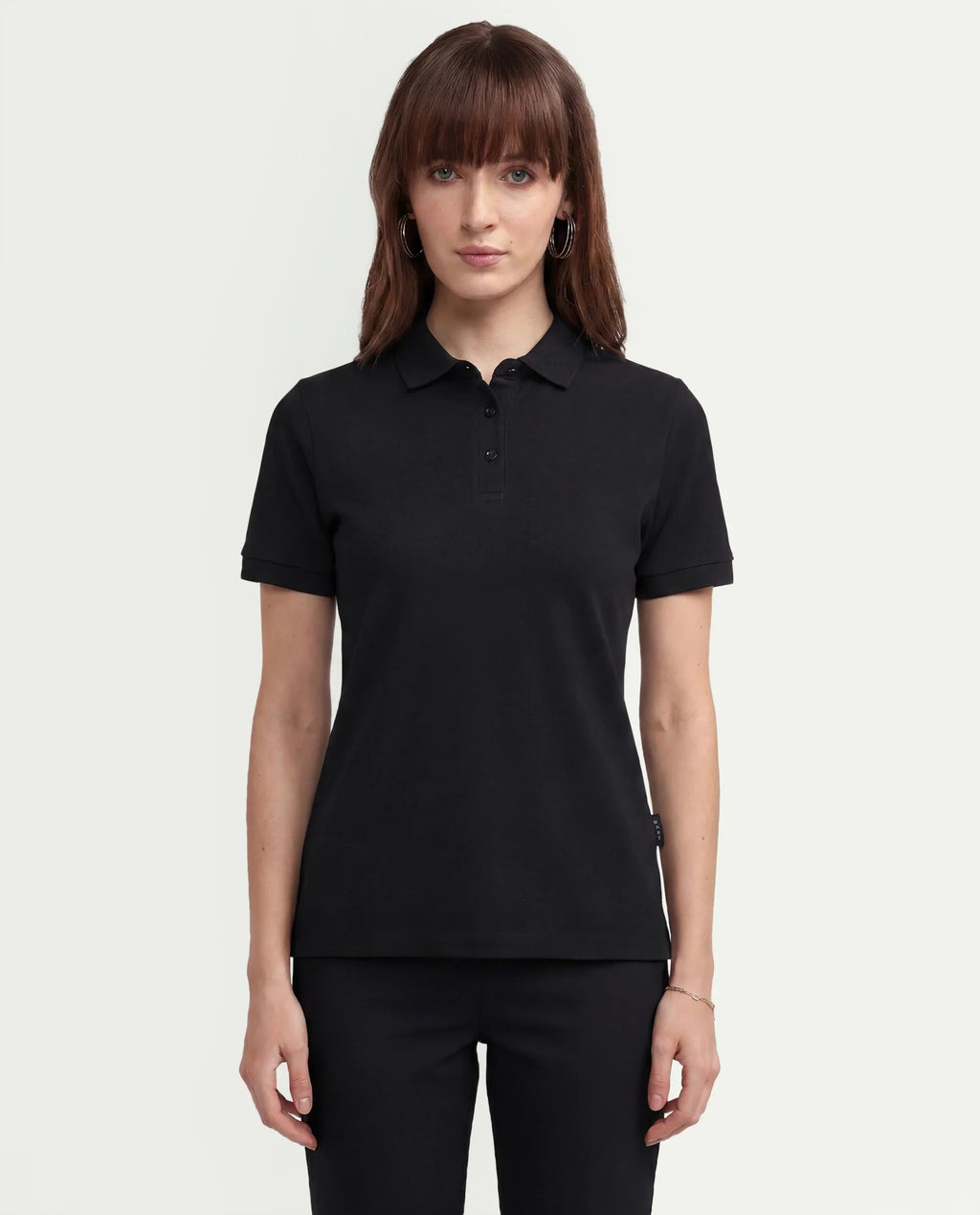 Rareism Women's Basic Rr-Corp-Elane Black Cotton CollaredRegular Plain Polo