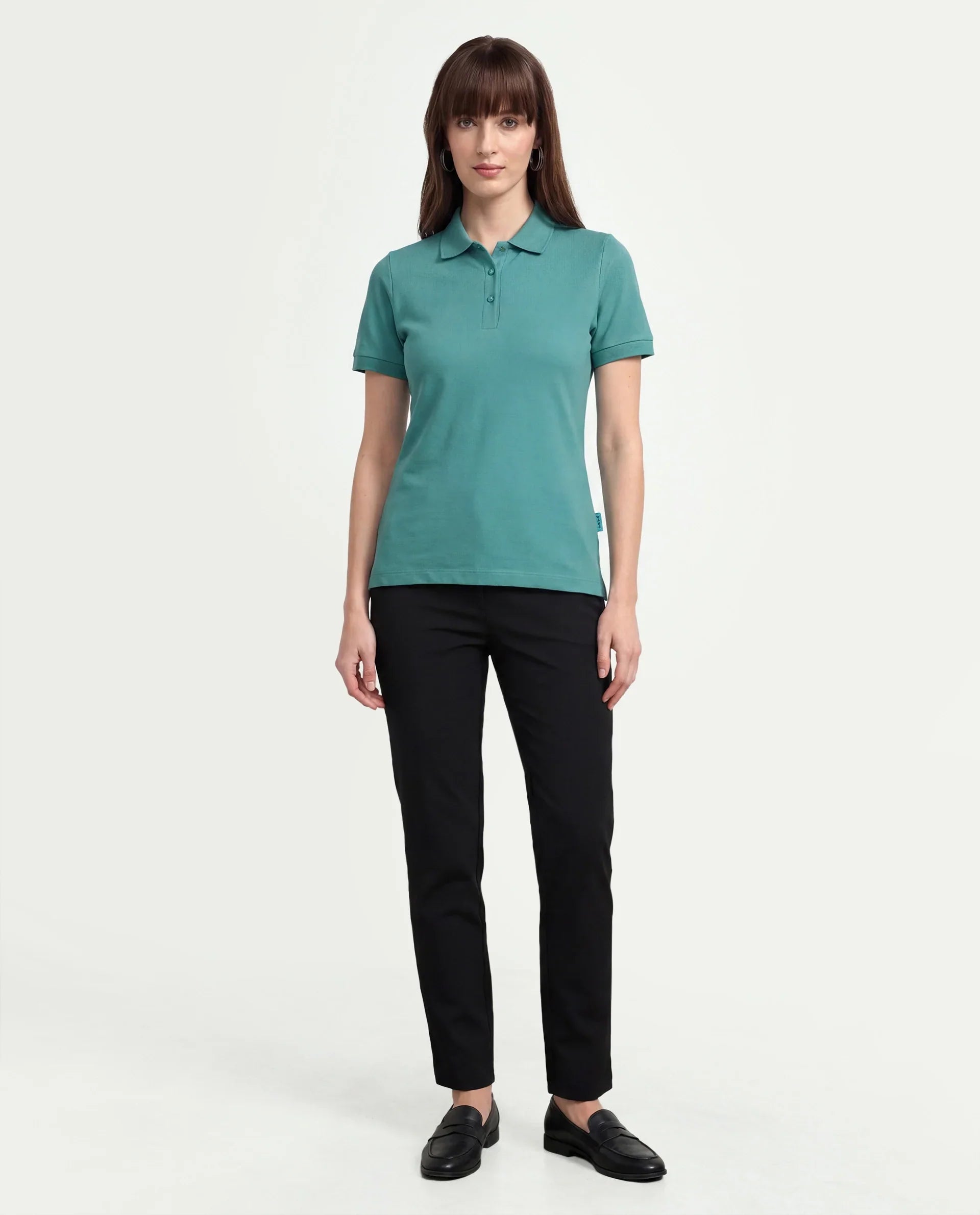 Rareism Women's Basic Rr-Corp-Elane Green Cotton CollaredRegular Plain Polo