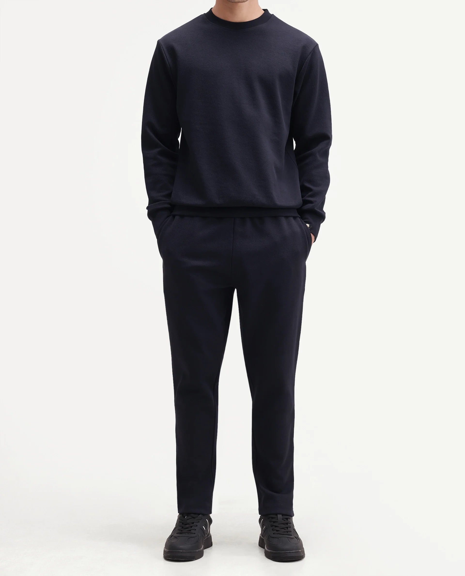 Rare Rabbit Men's Rr-Corp-Harry-T Navy Cotton Blend  Regular Plain Track Pant