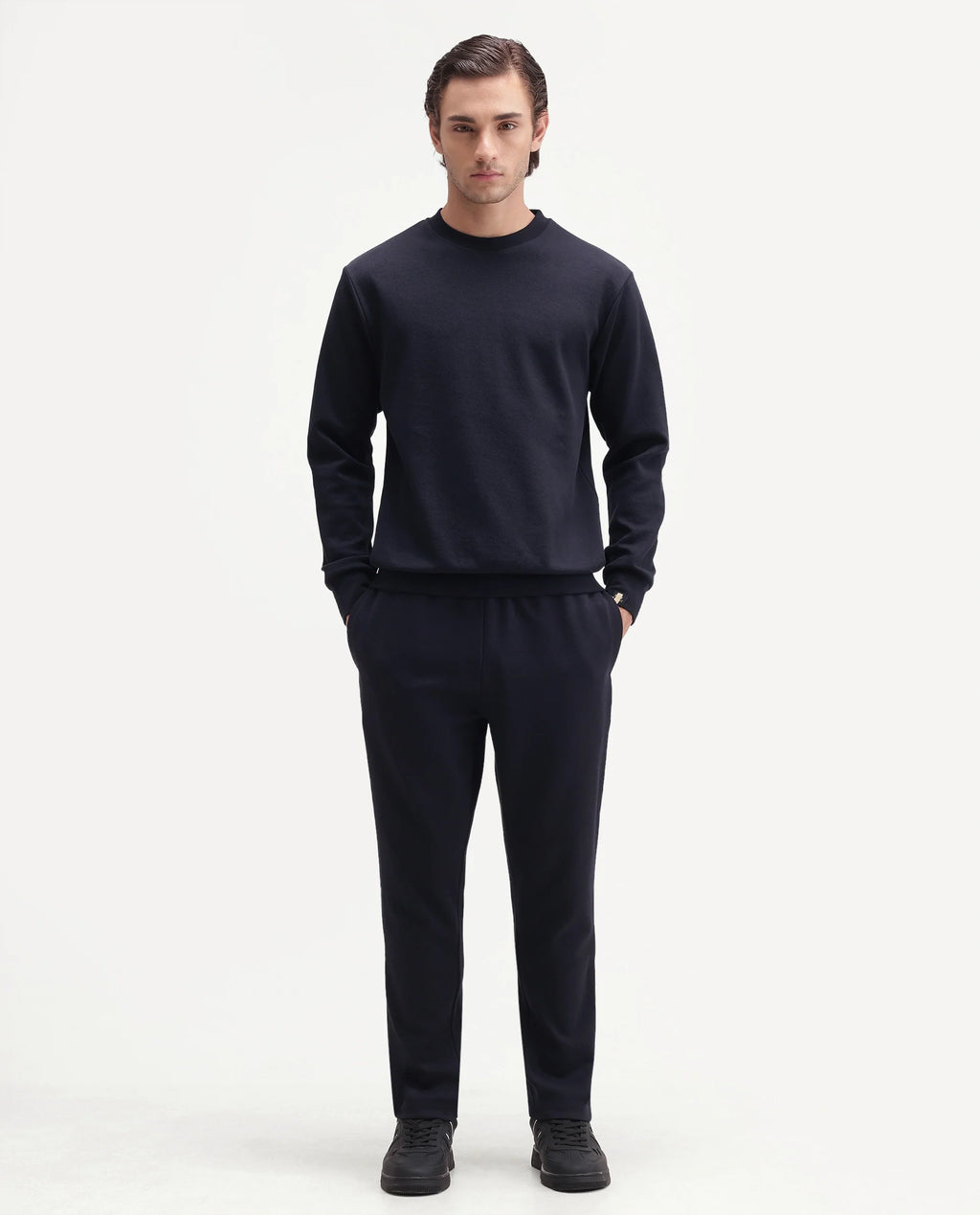 Rare Rabbit Men's Rr-Corp-Harry-T Navy Cotton Blend  Regular Plain Track Pant