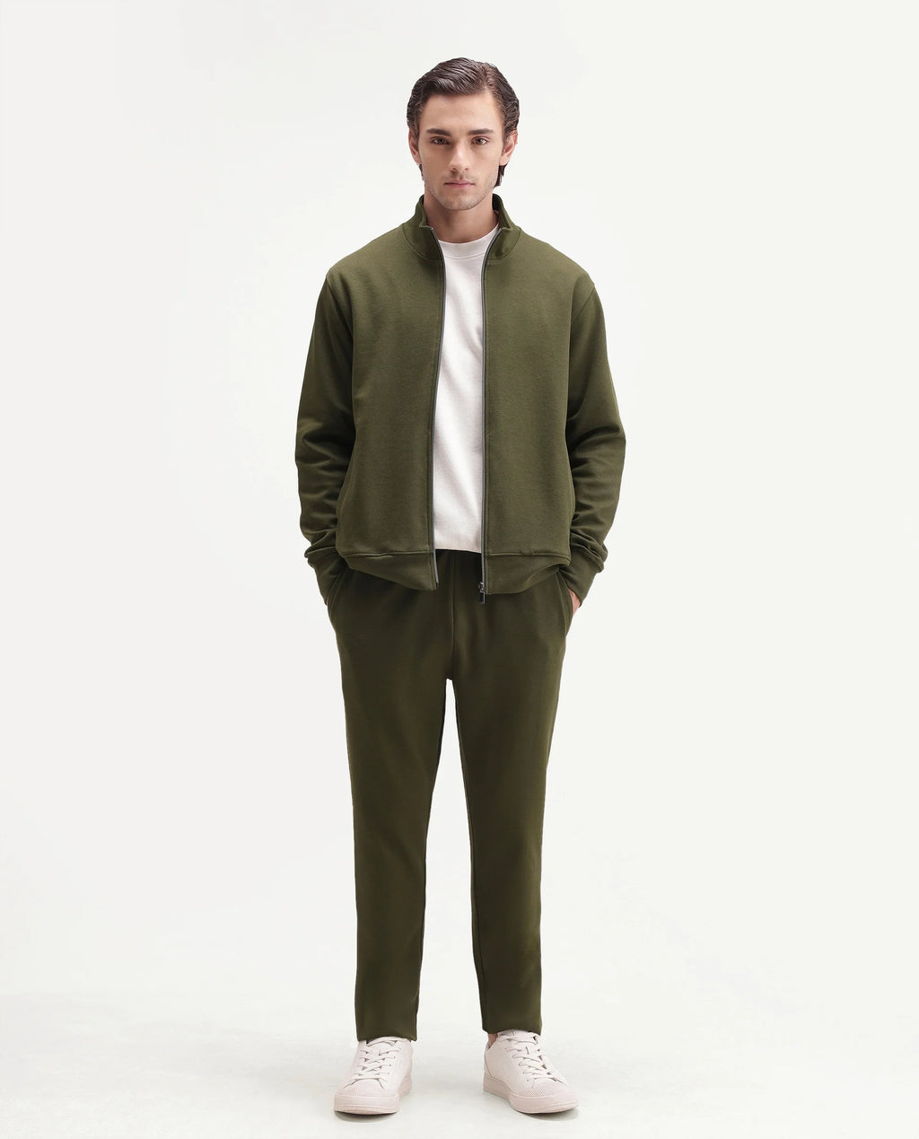 Rare Rabbit Men's Rr-Corp-Harry-T Olive Cotton Blend  Regular Plain Track Pant