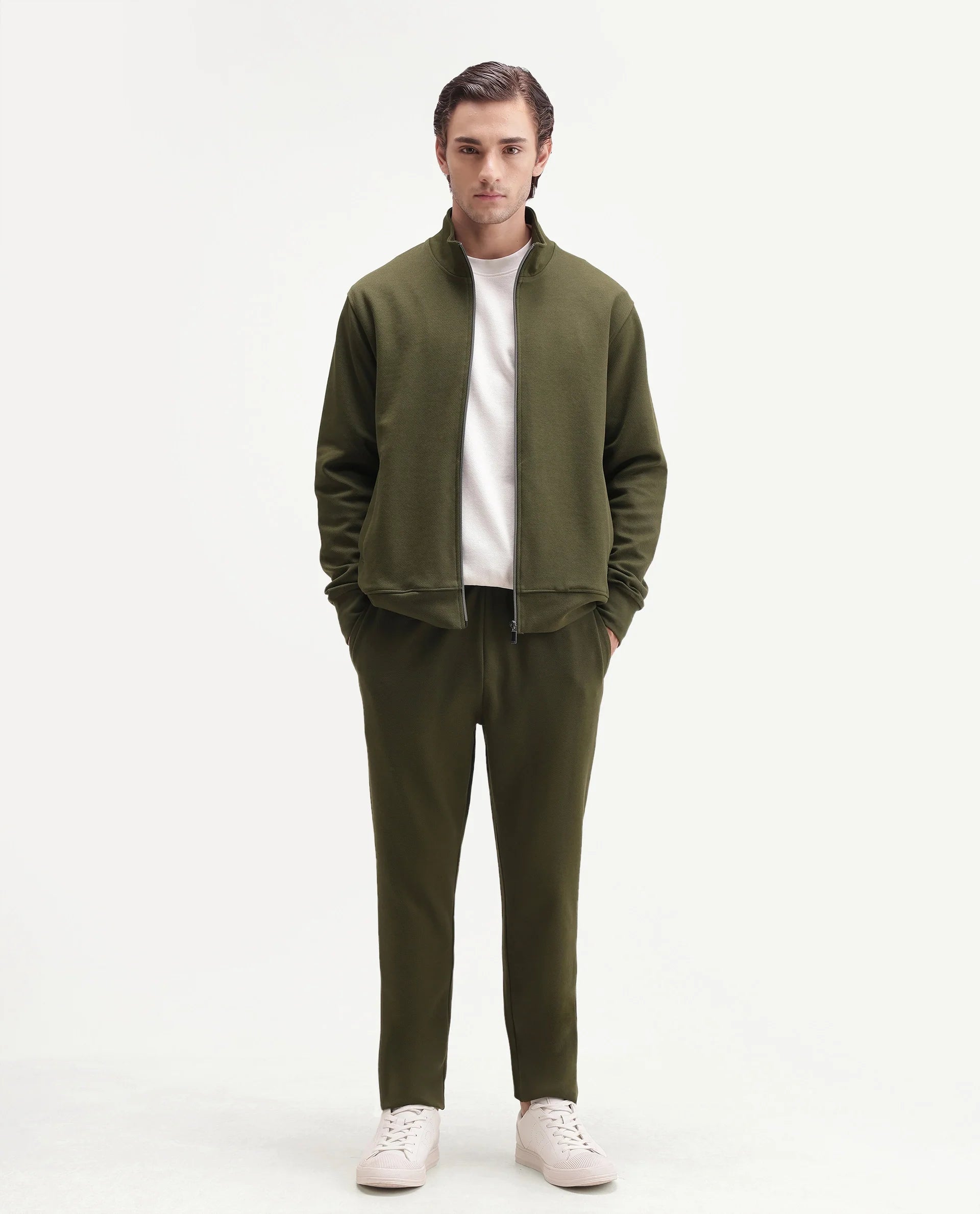 Rare Rabbit Men's Rr-Corp-Harry-T Olive Cotton Blend  Regular Plain Track Pant