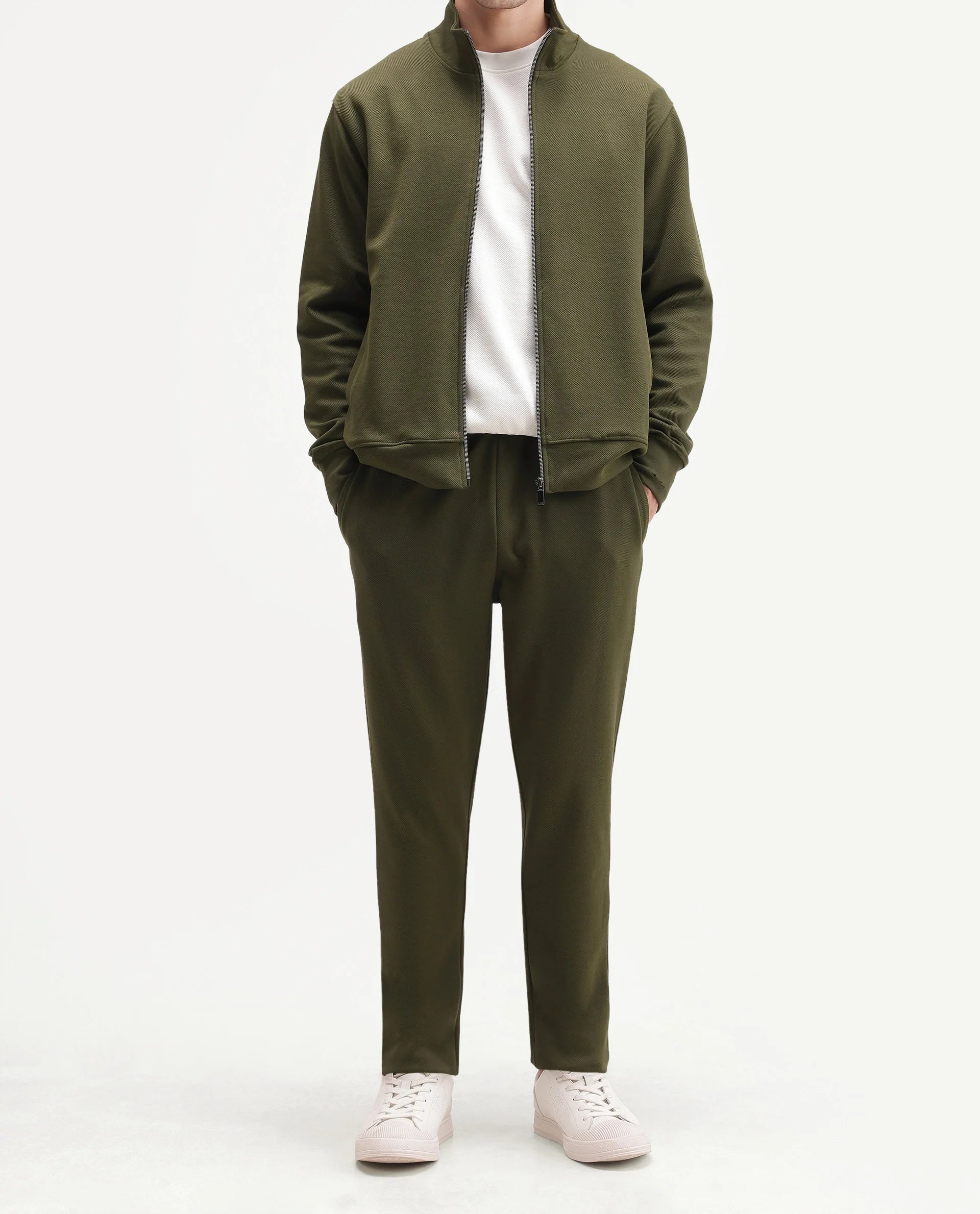 Rare Rabbit Men's Rr-Corp-Harry-T Olive Cotton Blend  Regular Plain Track Pant