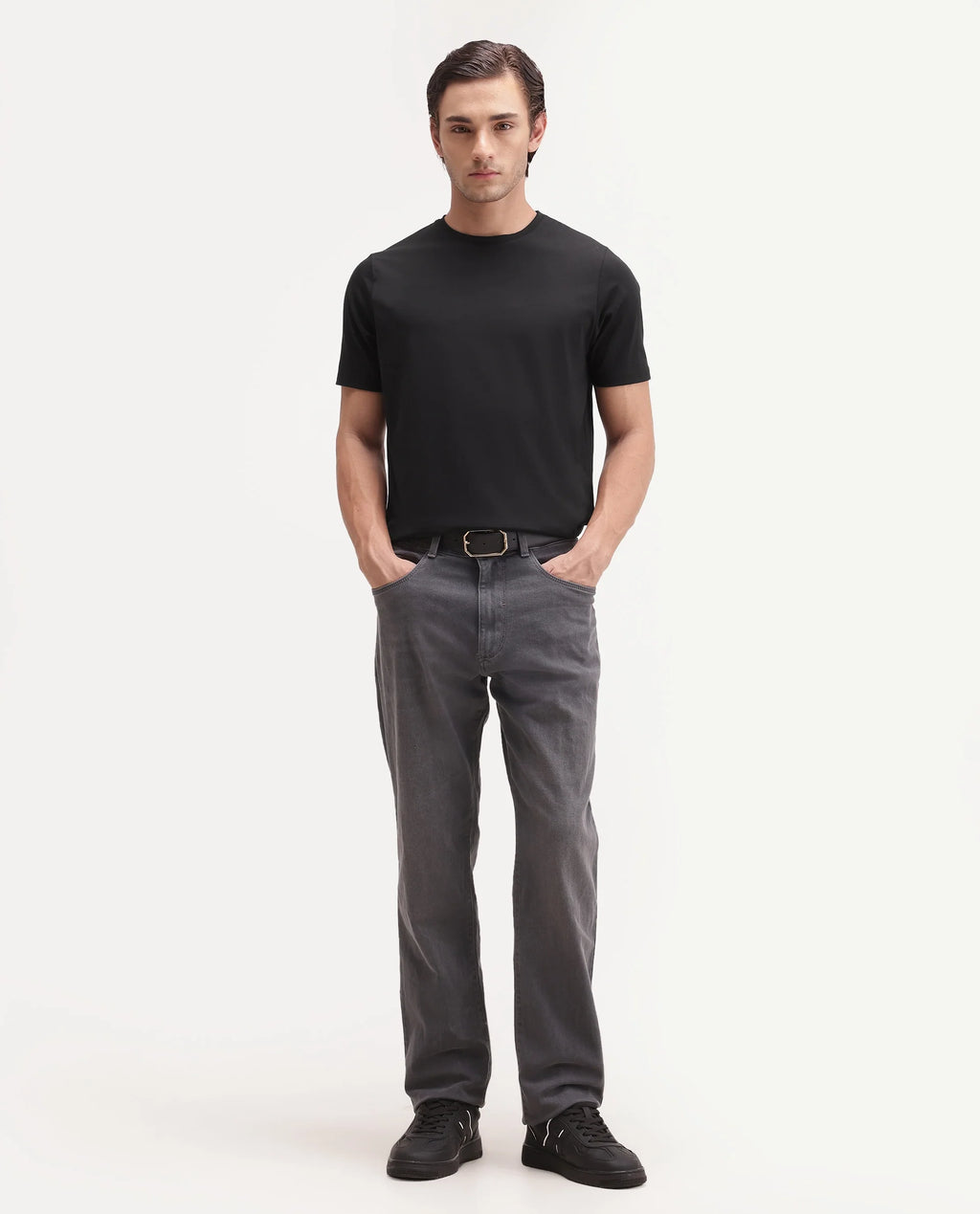 Rare Rabbit Men's Basic Rr-Corp-Arve Black Cotton Crew Neck Regular Plain T-Shirt