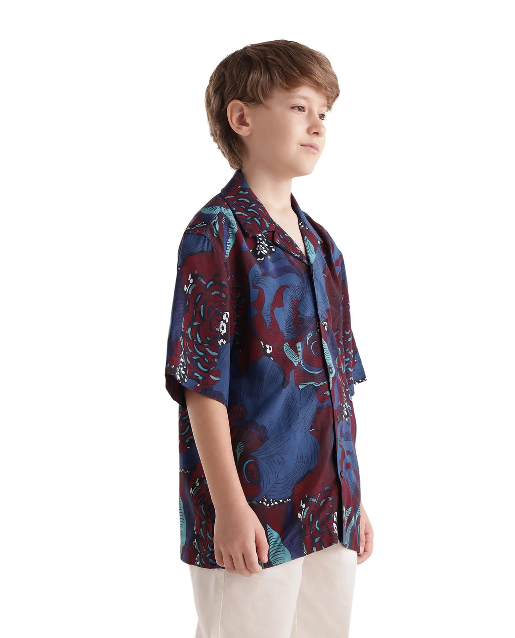 Rare Ones Kids Junf Blue Viscose Half Sleeve Button Printed Regular Fit Shirt