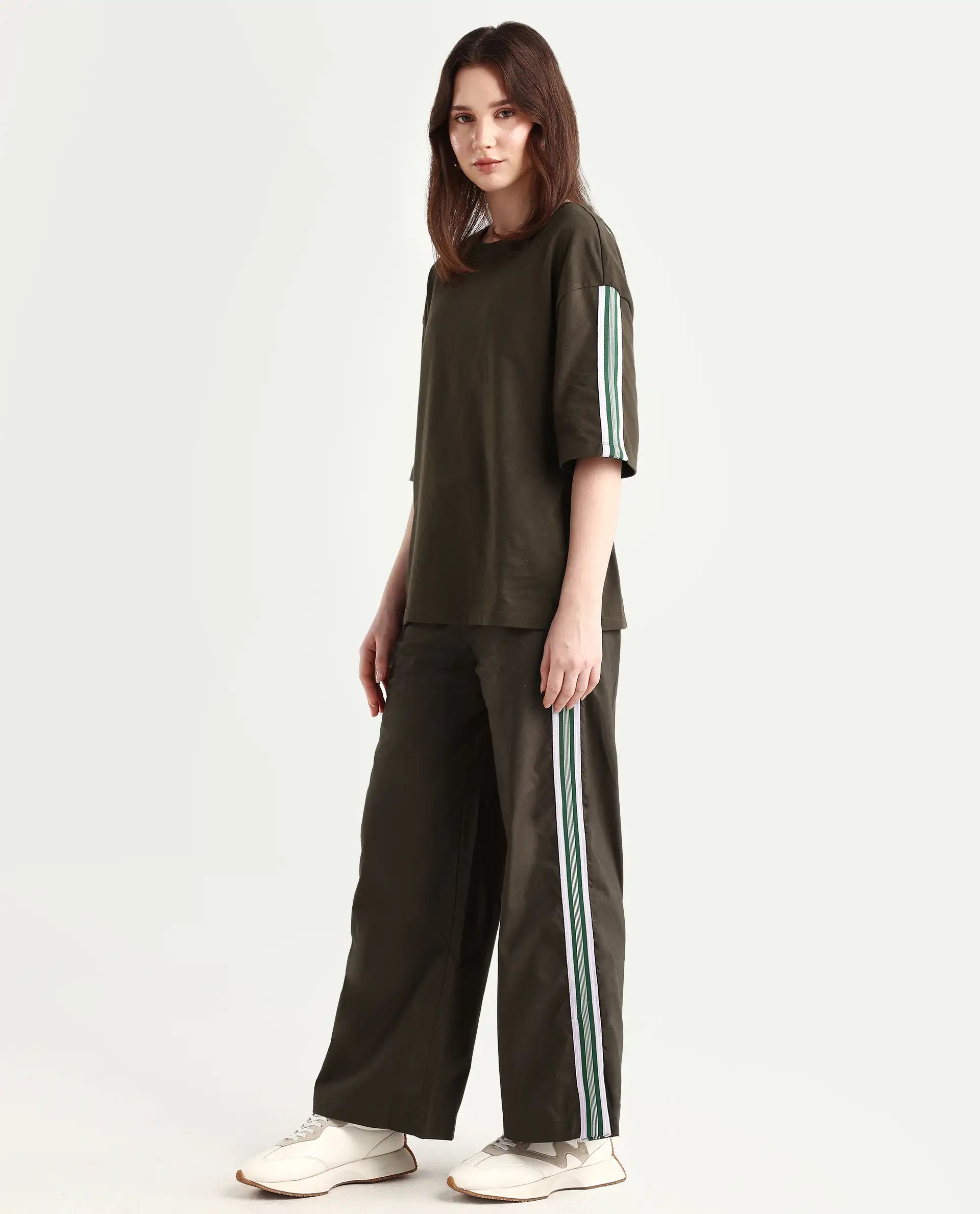 Rareism Women's Nonwen B Brown Cotton Plain Ankle Length Wide Trouser