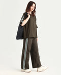 Rareism Women's Nonwen B Brown Cotton Plain Ankle Length Wide Trouser