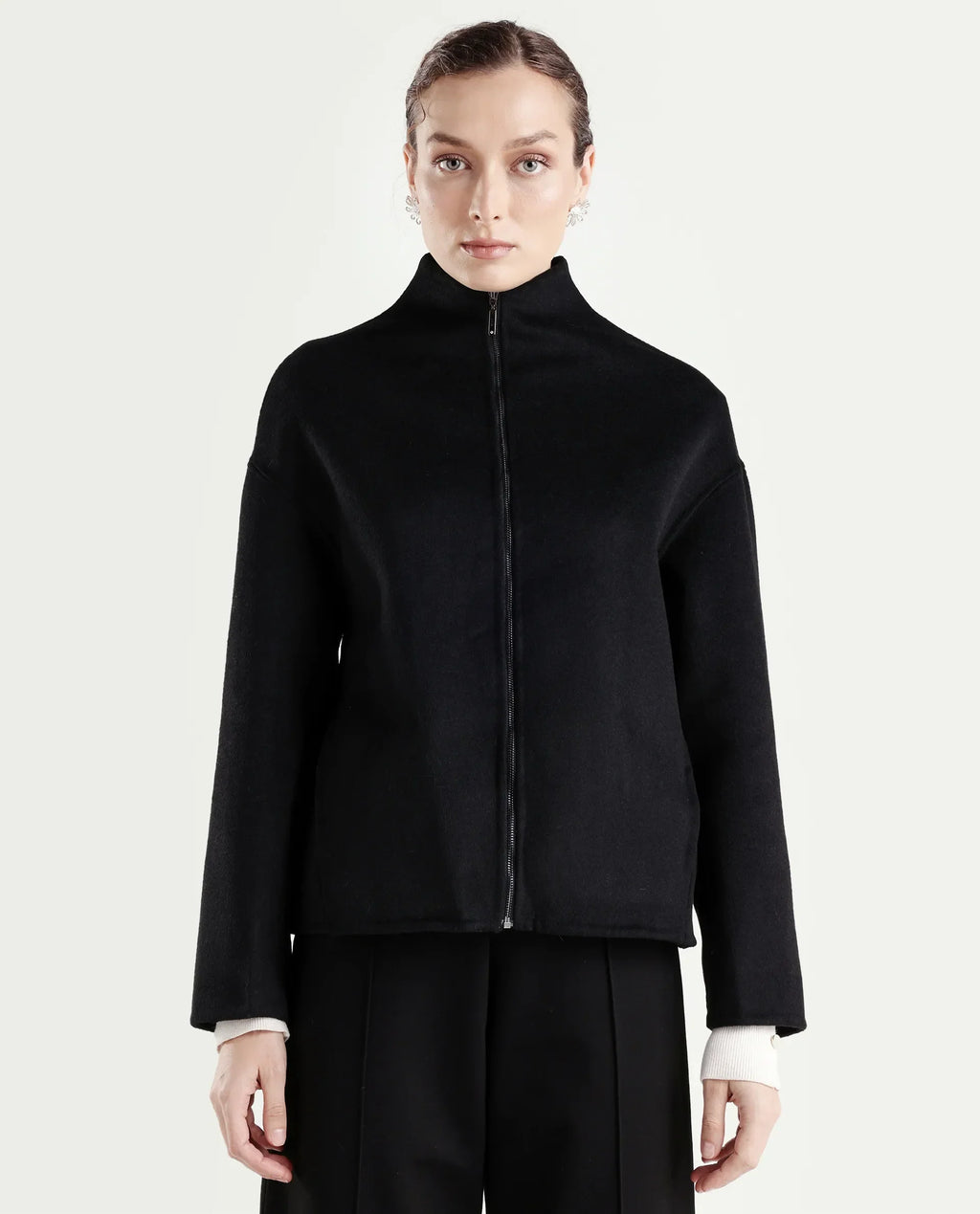 Rareism Women's Newool Black Polyester Blend High Neck Regular Fit Jacket