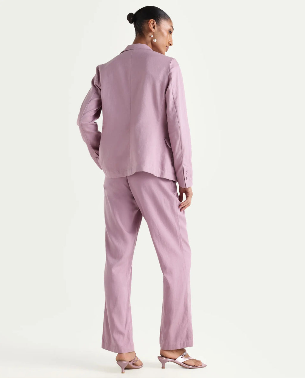 Rareism Women's Linzy-B Dusky Pink 100% Linen Straight Plain Trouser