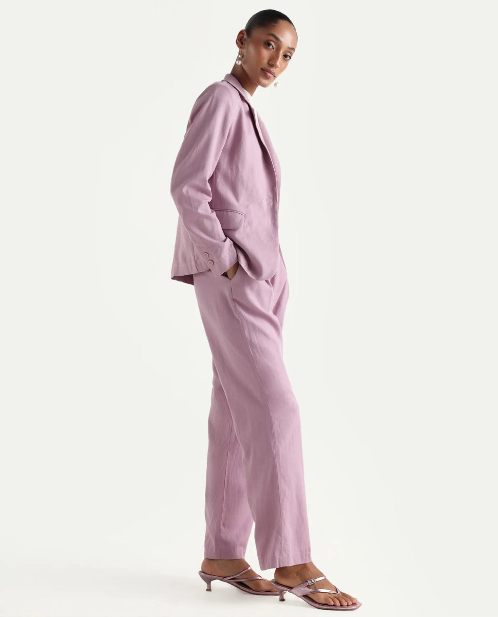 Rareism Women's Linzy-B Dusky Pink 100% Linen Straight Plain Trouser