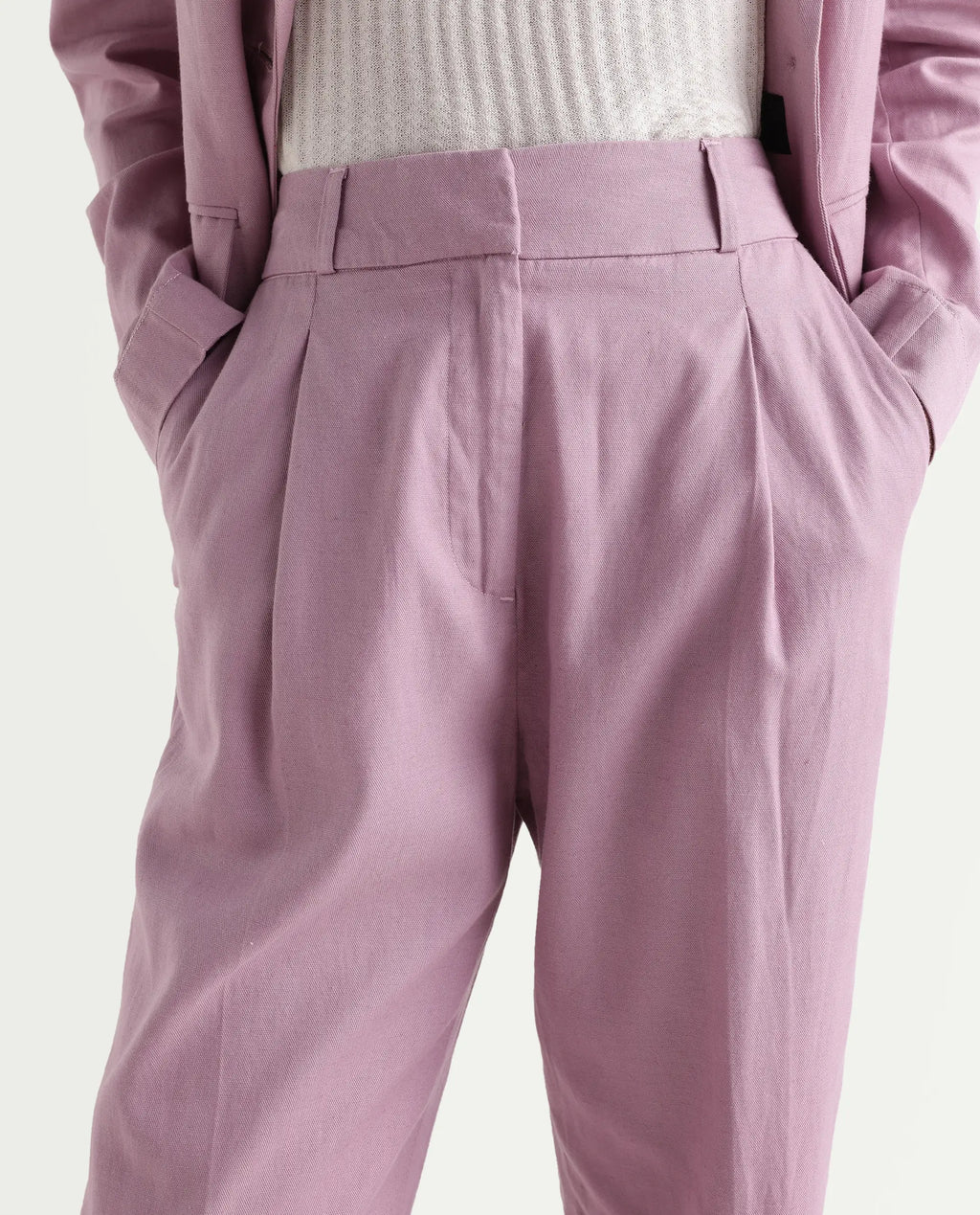 Rareism Women's Linzy-B Dusky Pink 100% Linen Straight Plain Trouser