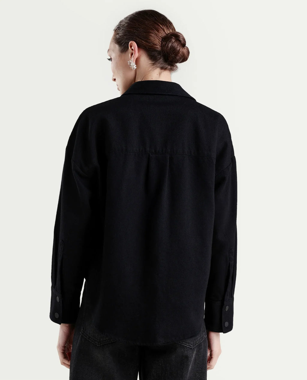 Rareism Women's Deniro Dark Blue Cotton Spread Collar Boxy Plain Shirt